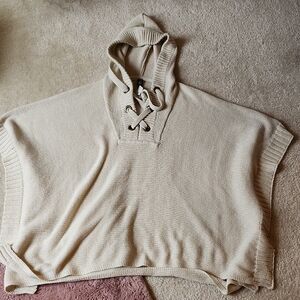 Cream Hooded Sweater Poncho